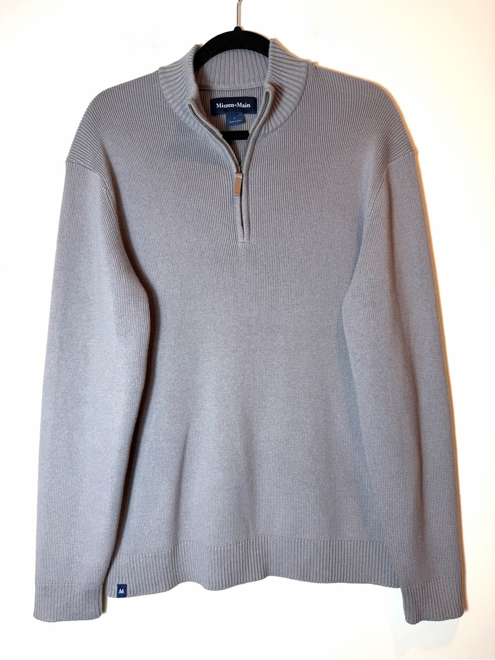 Mizzen+Main Hillcrest Quarter Zip Pullover Sweater Nickel Grey Solid Large